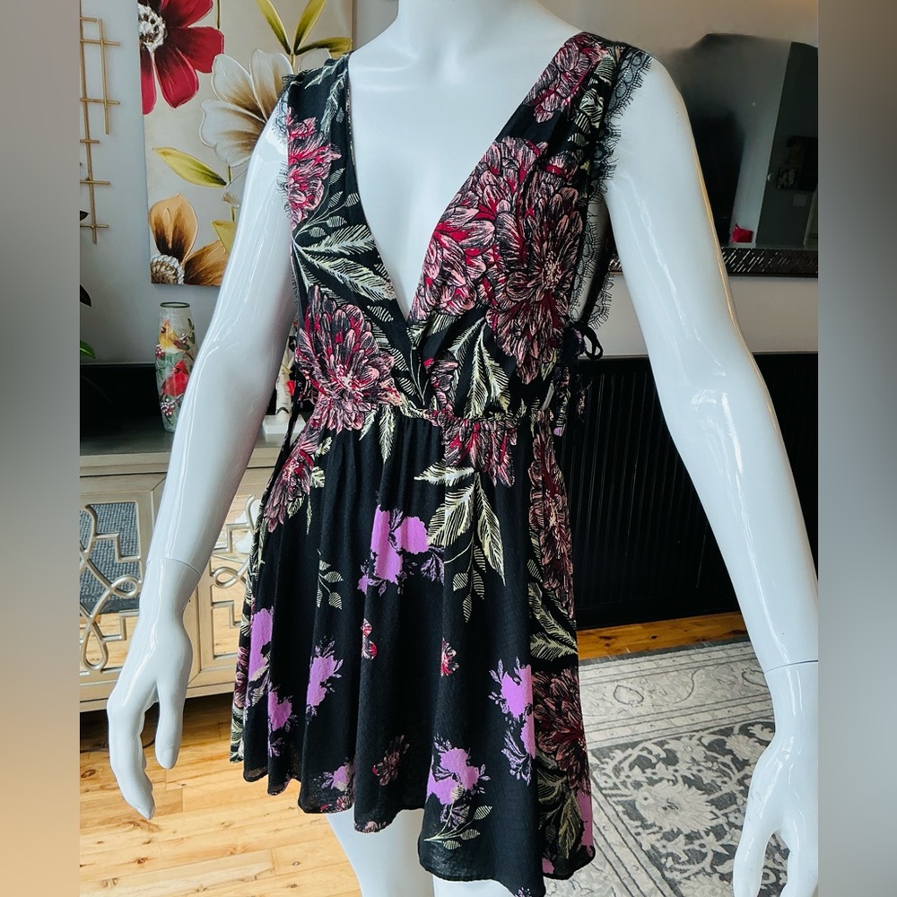Free People Marnie Babydoll Floral Print Mini Dress Backless Beachy Boho Size S - Picture 4 of 15